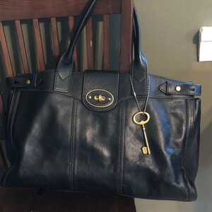 FOSSIL 1954 Vintage Reissue Black Weekender Leather Tote Bag